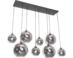 QAZQA sandra - Art Deco Dimbare LED Smart Grote hanglamp incl. wifi met Dimmer voor boven de eettafel | in eetkamer - 8 lichts - L 140 cm - Zwart - Woonkamer | Slaapkamer | Keuken