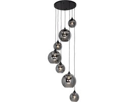 QAZQA sandra - Art Deco Grote hanglamp voor boven de eettafel | in eetkamer - 7 lichts - Ø 65 cm - Zwart - Woonkamer | Slaapkamer | Keuken
