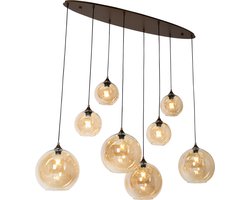 QAZQA sandra - Art Deco Hanglamp eettafel voor boven de eettafel | in eetkamer - 8 lichts - L 140.5 cm - Goud - Woonkamer | Slaapkamer | Keuken