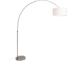 QAZQA Satin - Staande booglamp - 1 lichts - L 1950 mm - Wit