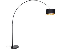 QAZQA shade-duo - Moderne Booglamp | Vloerlamp | Staande Lamp met kap - 1 lichts - H 269 cm - Zwart Goud - Woonkamer | Slaapkamer