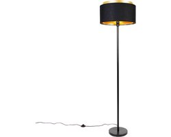 QAZQA shade-duo - Moderne Vloerlamp | Staande Lamp met kap - 1 lichts - H 166 cm - Zwart Goud - Woonkamer | Slaapkamer | Keuken