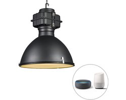 QAZQA sicko - Industriele Dimbare LED Smart Grote hanglamp incl. wifi met Dimmer - 1 lichts - Ø 53 cm - Zwart - Industrieel - Woonkamer | Slaapkamer | Keuken