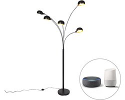 QAZQA sixties fl - Design LED Smart Vloerlamp | Staande Lamp met zwenkarm incl. wifi - 5 lichts - H 198 cm - Zwart - Woonkamer