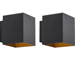 QAZQA sola - Moderne Wandlamp Up Down voor binnen - 2 stuks - D 10 cm - Zwart Goud - Woonkamer | Slaapkamer | Keuken
