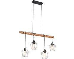 QAZQA stronk - Landelijke Hanglamp eettafel - 4 lichts - L 80 cm - Zwart - Woonkamer | Slaapkamer | Keuken