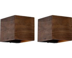 QAZQA transfer - Landelijke Dimbare LED Smart Wandlamp incl. wifi met Dimmer voor binnen - 2 stuks - D 12 cm - Bruin - Woonkamer | Slaapkamer | Keuken