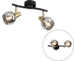 QAZQA vidro - Art Deco Plafondspot | Spotje | Opbouwspot - 2 lichts - L 42 cm - Zwart Goud - Woonkamer | Slaapkamer | Keuken