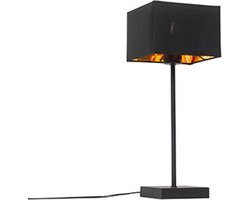 QAZQA vt - Moderne Tafellamp met kap - 1 lichts - H 44 cm - Zwart Goud - Woonkamer | Slaapkamer | Keuken