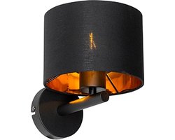 QAZQA vt - Moderne Wandlamp met kap voor binnen - 1 lichts - D 20 cm - Zwart Goud - Woonkamer | Slaapkamer | Keuken
