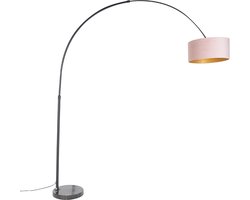 QAZQA xxl fl - Booglamp | Vloerlamp | Staande Lamp met kap - 1 lichts - H 2250 mm - Zwart Goud - Woonkamer | Slaapkamer