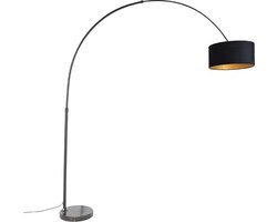 QAZQA xxl - Moderne Booglamp | Vloerlamp | Staande Lamp met kap - 1 lichts - H 2250 mm - Zwart Goud - Woonkamer | Slaapkamer