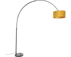 QAZQA xxl - Moderne Booglamp | Vloerlamp | Staande Lamp met kap - 1 lichts - H 2250 mm - Zwart Goud - Woonkamer | Slaapkamer