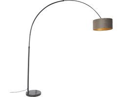 QAZQA xxl - Moderne Booglamp | Vloerlamp | Staande Lamp met kap - 1 lichts - H 2250 mm - Zwart Goud - Woonkamer | Slaapkamer