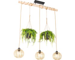 QAZQA yura - Landelijke Hanglamp eettafel voor boven de eettafel | in eetkamer - 3 lichts - L 100 cm - Zwart Goud - Woonkamer | Slaapkamer | Keuken