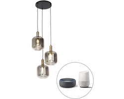 QAZQA zuzanna - Design Dimbare LED Smart Hanglamp eettafel incl. wifi met Dimmer - 3 lichts - Ø 60 cm - Zwart Goud - Woonkamer | Slaapkamer | Keuken