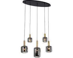 QAZQA zuzanna - Moderne Hanglamp eettafel voor boven de eettafel | in eetkamer - 5 lichts - L 99.5 cm - Zwart Goud - Woonkamer | Slaapkamer | Keuken