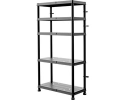 Qbrick Kunststof Stellingkast Mix – 5 Planken – 74x32x134 cm – Kunststof Opbergkast met Wandbevestiging - Lichtgewicht Opbergrek