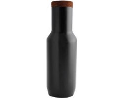 Qdo - Karaf geborsteld 1 liter met stop van kurk - Edelstaal - Zwart