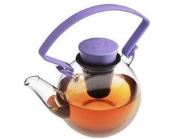 Qdo Theepot Glas - Rond - Met Clip handvat - 1 liter - Paars