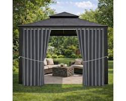 Qelus 1 Stuk Extra Breed Buitengordijn Waterdicht 180cm - Outdoor Gordijn Verduisterend - Weerbestendig Balkongordijn - Rideau Extérieur Imperméable - 180x213cm - Donkergrijs