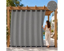 Qelus 2 Stuk Linnenlook Lichtgewicht Buitengordijn voor Pergola en Balkon - 254x274 cm - Weerbestendig Outdoorgordijn met Lusbodem - Zonwerend en Verduisterend - Faux Linnen Terrasgordijn - Grijs