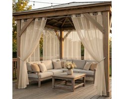 Qelus 2 Stuks Buitengordijnen Waterdicht Lichtdoorlatend met Ringen - Vitrages - Outdoor Gordijn Transparant - 132x213cm - Khaki