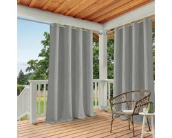 Qelus 2 Stuks Buitengordijnen Waterdicht - Outdoor Gordijn met Oogjes - Weerbestendig & UV-beschermend - Voor Patio en Balkon - Rideau Extérieur - 132x244cm - Lichtgrijs