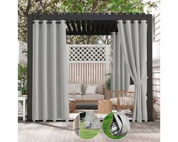 Qelus 2 Stuks Buitengordijnen Winddicht & Waterdicht - Outdoor Gordijn met Oogjes (Boven) en Anti-wind Lussen (Onder) - Weerbestendig voor Pergola - 132x274cm - Lichtgrijs