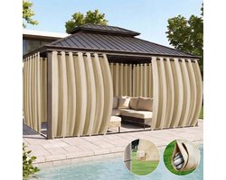 Qelus 2 Stuks Extra Breed Buitengordijnen Winddicht & Waterdicht - Outdoor Gordijn met Oogjes (Boven) en Anti-wind Lussen (Onder) - Weerbestendig voor Pergola - 180x244cm - Beige