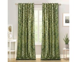 Qelus 2 Stuks Gordijnen Kant en Klaar - Luxe Fluwelen Korte Gordijnen met Gouden Folie - Verduisterend & Lichtwerend - Feestelijke Sfeer voor Woonkamer & Slaapkamer - B 132 x H 244cm(Groen)