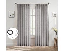 Qelus 2 Stuks Luxe Linnen Look Gordijnen - 102x274 cm - Asgrijs - Vlinderplooi Inbetween Gordijn met Haken & Ringen - Tijdloze Raamdecoratie