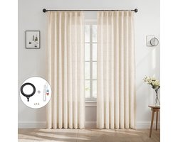 Qelus 2 Stuks Luxe Linnen Look Gordijnen - 102x274 cm - Licht Kaki / Beige - Vlinderplooi Inbetween Gordijn met Haken & Ringen - Tijdloze Raamdecoratie