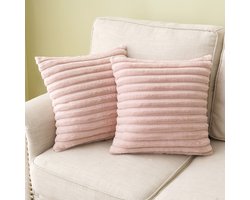 Qelus 2 stuks Roze Vierkante Kussenhoes 45x45 cm - Fluffy Pluche Konijnenbont-look - Luxe look, Superzacht met Onzichtbare Rits - Decoratief voor Woonkamer & Slaapkamer