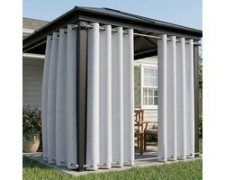 Qelus 2 Stuks Winddichte Buitengordijnen Waterdicht - Outdoor Gordijn Boven & Onder Oogjes - Verduisterend Balkongordijn - Rideau Extérieur - 132x213cm - Grijswit