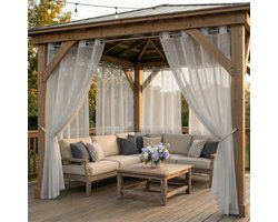 Qelus 4 Stuks Buitengordijnen Waterdicht Lichtdoorlatend met Ringen - Vitrages - Outdoor Gordijn Transparant - 132x244cm - Lichtgrijs