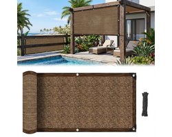 Qelus 500x200cm Balkonscherm & Privacyscherm - Premium Zichtbreeknet HDPE - 95% UV-Bescherming Winddoek voor Tuinafscheiding en Terras - Met Roestvrije Aluminium Ringen - Koffiebruin