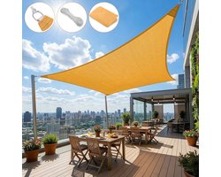 Qelus 500x300cm Schaduwdoek Waterdoorlatend - 180g/m² HDPE Ademend Zonnescherm voor Buiten - Geavanceerd Anti-Doorhang Ontwerp - 95% UV-Bescherming Zonnezeil met Roestvrijstalen D-Ringen - Inclusief Touw - Geel