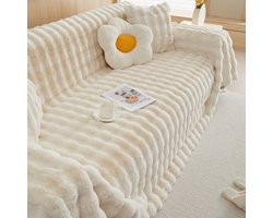 Qelus Bankhoes - 1-delige Pluizige Sofahoes – Zachte Konijnenbont Stijl – Dikke Bankhoes voor Stoelen, Banken of Bed – Warm Winterhoes voor Woonkamer & Slaapkamer (L180* B230cm) - Beige
