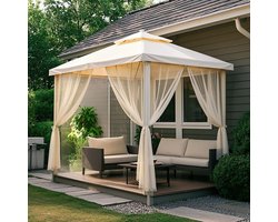 Qelus Buitengordijn Horrengaas – Outdoor Gordijnen voor Gordijnroede - Gordijnen Kant en Klaar - Ventilerend Muggennet voor Terras, Tuin of Balkon - B 160 x H 213cm (Beige)