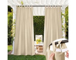 Qelus Buitengordijn met Klittenband - Outdoor Gordijn Waterdicht Zonder Roede te Demonteren - Verduisterend - Rideau Extérieur - 132x274cm - Beige - 1 Stuk