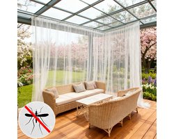 Qelus Buitengordijn Waterafstotend - Vitrage - Vliegengordijn met Tunnelzoom - Decoratief Anti-Muggennet met Polka Dots - Patio & Veranda - Wit - 1 Stuk - 155x213cm
