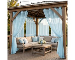 Qelus Buitengordijn Waterdicht Lichtdoorlatend met Ringen - Vitrages - Outdoor Gordijn Transparant - 132x244cm - Blauw - 1 Stuk