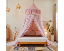 Qelus Dubbele Laag Muggennet - Lichtblokkend Bedtent voor Twin/Full/Queen Bedden - Kinderleeshoek & Knusse Slaapruimte - Plafondgemonteerd Klamboes - Roze