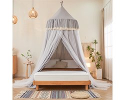 Qelus Dubbele Laag Muggennet - Lichtblokkend Bedtent voor Twin/Full/Queen Bedden - Kinderleeshoek & Knusse Slaapruimte - Plafondgemonteerd Klamboes - Grijs