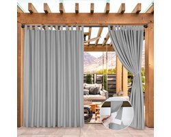 Qelus Extra Breed Buitengordijn met Klittenband Lussen - Waterdicht Outdoor Gordijn 254cm - Verduisterend Balkongordijn - Rideau Extérieur - 254x244cm - Grijs - 1 Stuk