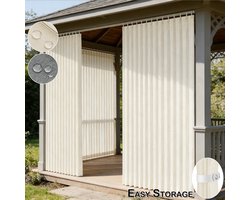 Qelus Extra Breed Linnenlook Buitengordijn Waterdicht 254x244cm - Vormvast Outdoor Gordijn met Permanente Plooi - Weerbestendige Room Divider voor Overkapping & Pergola - Beige