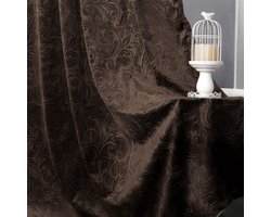 Qelus Fluweel Gordijnen - Verduisterende Gordijnen - Kant en Klaar Gordijn - 2-Delig Luxe Verduisterende Gordijnen - Bloemendamastpatroon, Thermisch Isolerend & Lichtwerend Voor Woonkamer Of Slaapkamer - B 132 x H 260cm (Bruin)