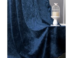 Qelus Fluweel Gordijnen - Verduisterende Gordijnen - Kant en Klaar Gordijn - 2-Delig Luxe Verduisterende Gordijnen - Bloemendamastpatroon, Thermisch Isolerend & Lichtwerend Voor Woonkamer Of Slaapkamer - B 132 x H 260cm (Blauw)