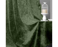 Qelus Fluweel Gordijnen - Verduisterende Gordijnen - Kant en Klaar Gordijn - Luxe 2-delige Gekreukt Fluweel Gordijn - Bloemendamastpatroon, Thermisch Isolerend & Lichtwerend Voor Woonkamer Of Slaapkamer - B 132 x H 213cm (Olijfgroen)